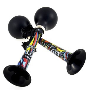 trąbka rowerowa na kierownicę, czarna z kolorowym motywem graffiti, BN88929