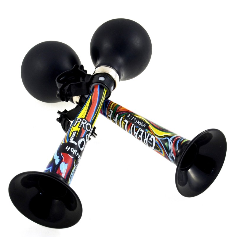 trąbka rowerowa na kierownicę, czarna z kolorowym motywem graffiti, BN88929