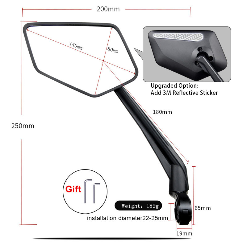 Lusterko rowerowe wsteczne RM-08 EASYDO, lewe