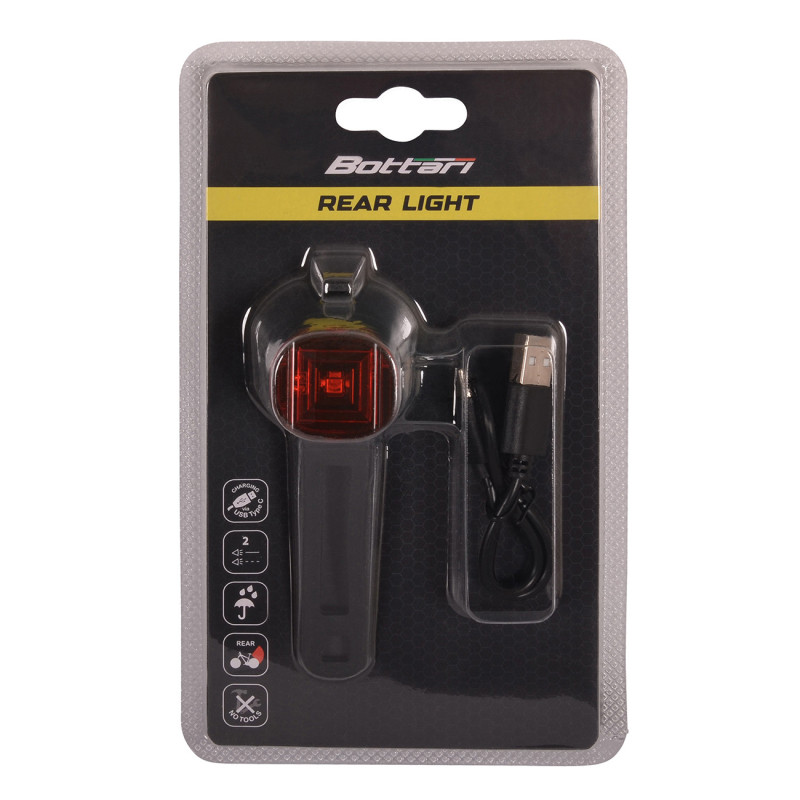 Czerwona rowerowa lampka pozycyjna LED. Pasek silikonowy do montażu na sztycę. BN94329, opakowanie