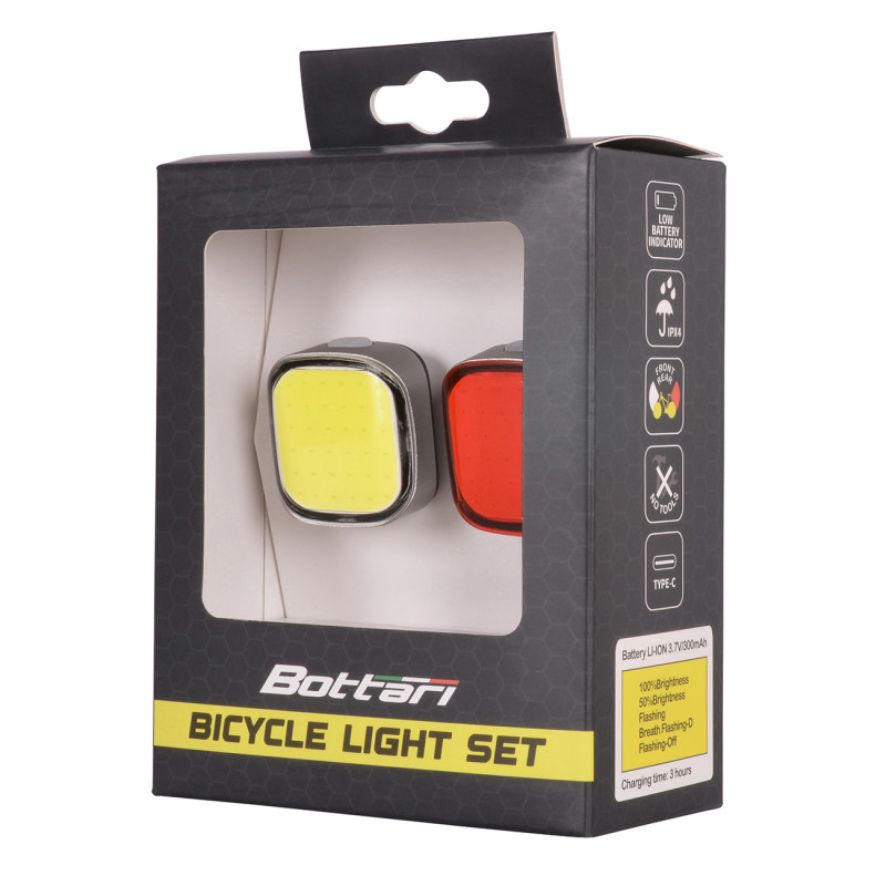 Zestaw lampek rowerowych, LI-ION COB, akumulator USB