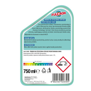 Środek do czyszczenia szyb 750ml FULCRON, etykieta ze sposobem użycia