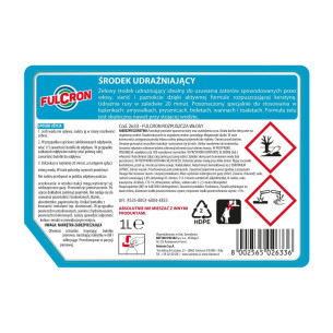 Środek udrażniający rozpuszczający włosy 1l FULCRON, etykieta ze sposobem użycia