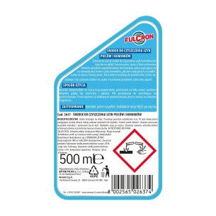 Środek do czyszczenia szyb pieców i kominków 500ml FULCRON, etykieta ze sposobem użycia