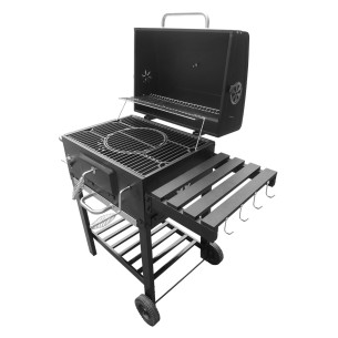 Grill węglowy prostokątny VULCANO PREMIUM z kominkiem XL, otwarta pokrywa