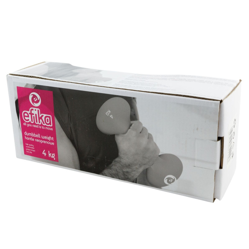 Hantel neoprenowy, szary, 4 kg, opakowanie tył