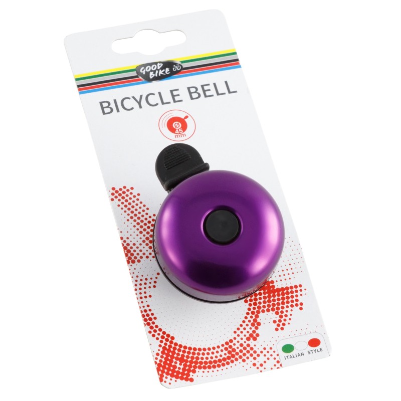 Fioletowy dzwonek rowerowy, metalowa kopułka, opakowanie, BN88915V