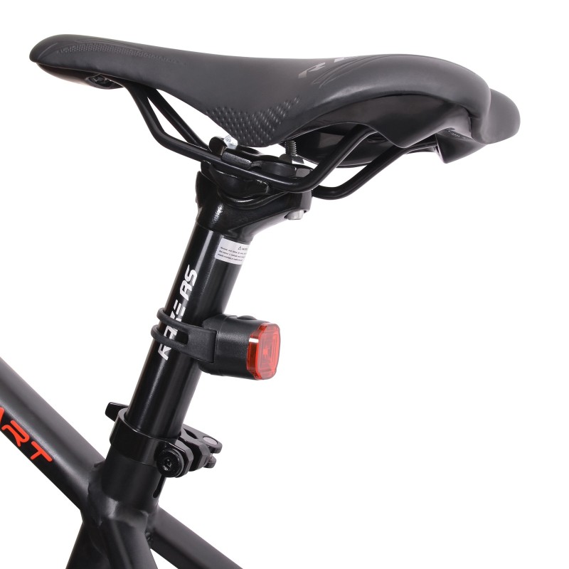 Czerwona rowerowa lampka pozycyjna LED zamontowana na sztycy podsiodłowej. BN94329