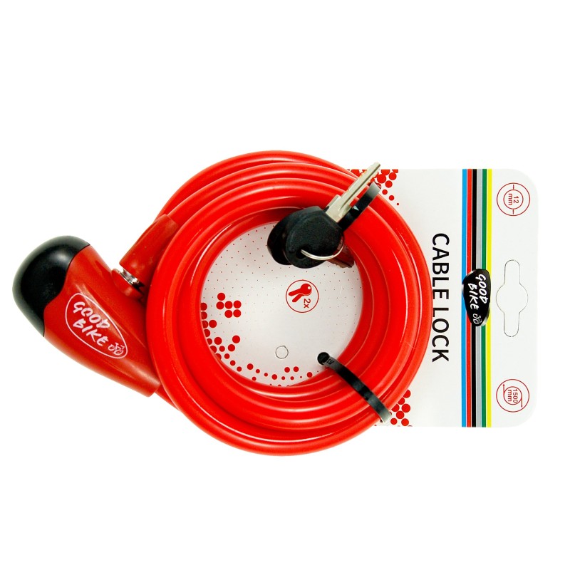 Opakowane czerwone zapięcie rowerowe na klucz 1500 mm, BN92758R