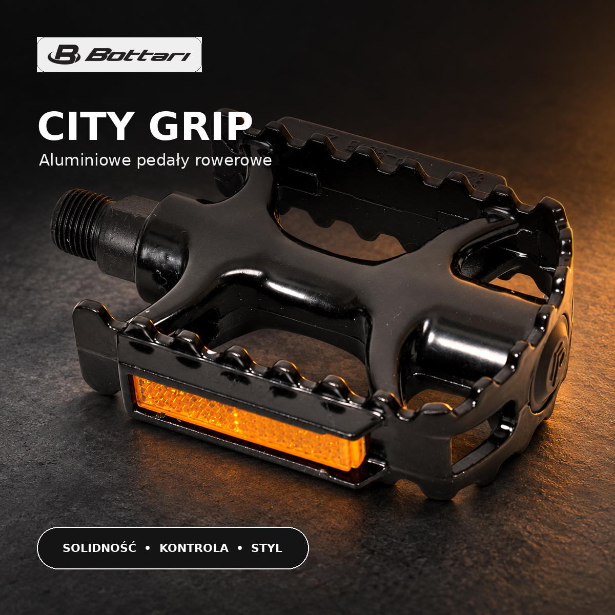 Czarne aluminiowe pedały rowerowe Bottari City Grip - zdjęcie produktowe