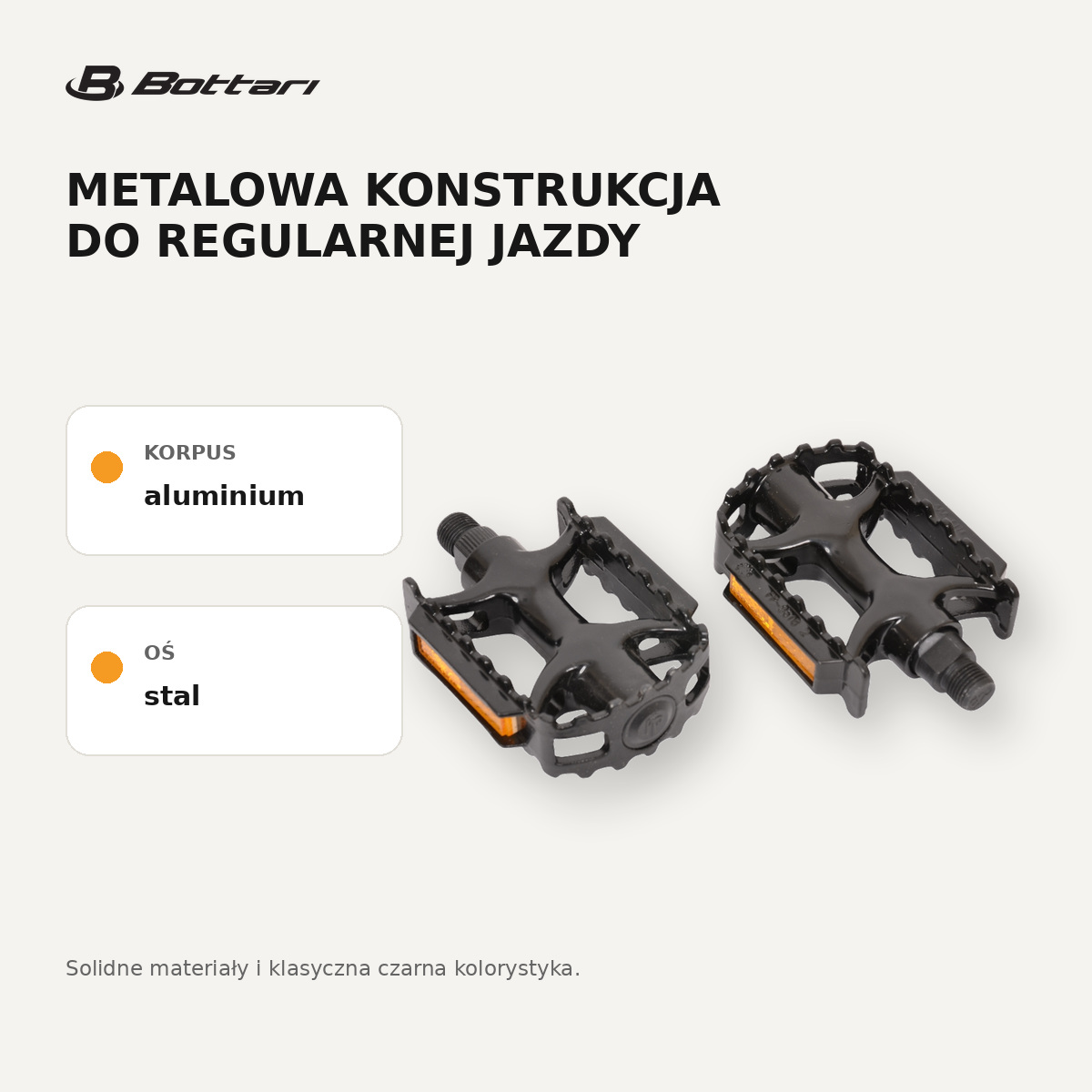 Aluminiowy korpus i stalowa oś pedałów Bottari City Grip