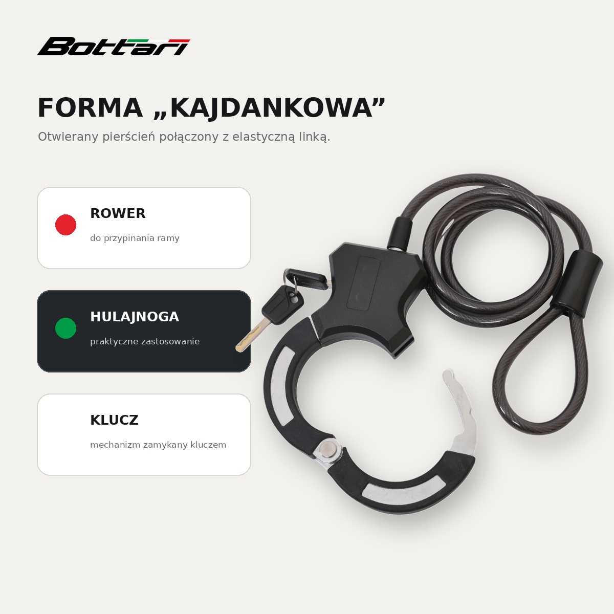 Zapięcie kajdankowe Bottari DEFENDER do roweru i hulajnogi