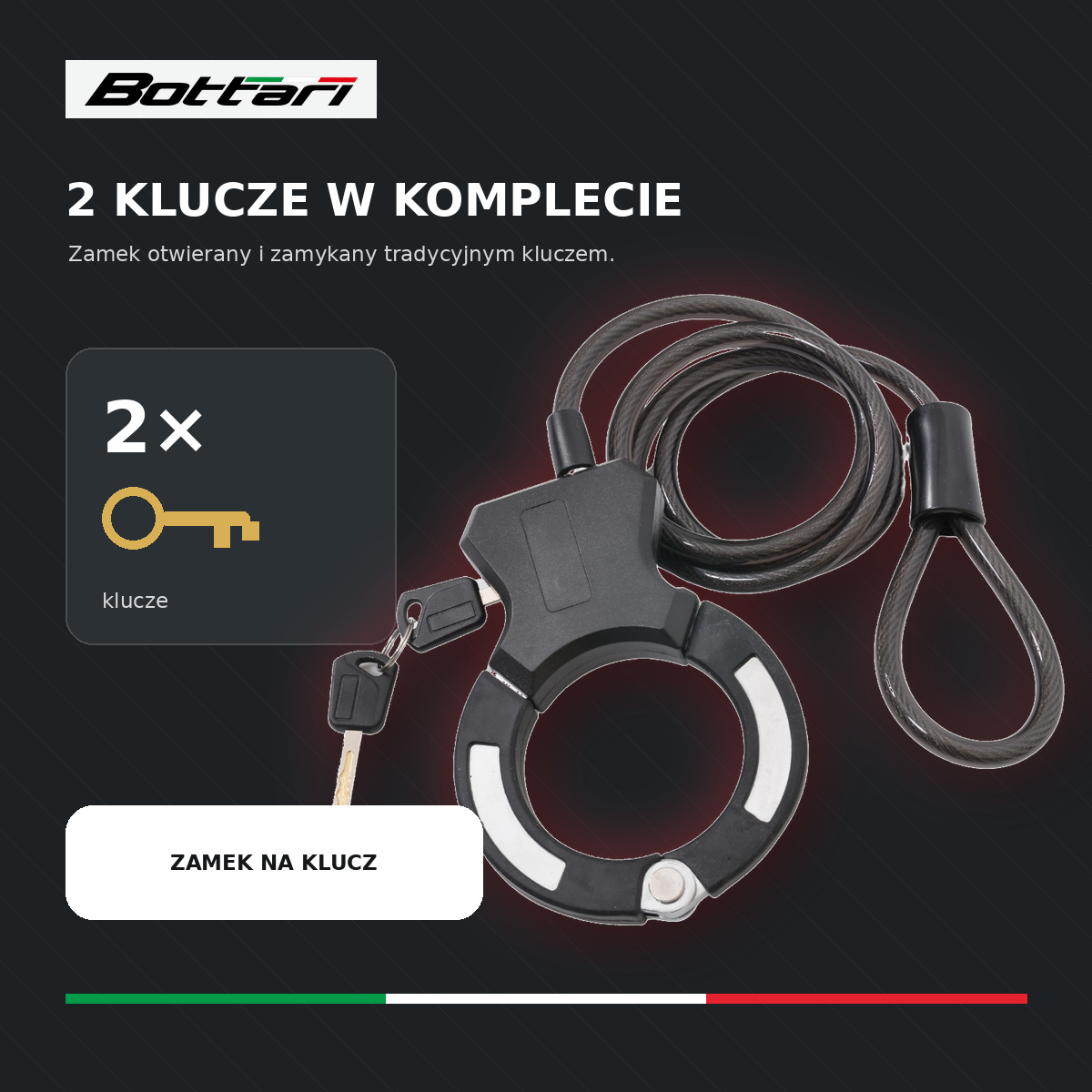 Zamek na klucz Bottari DEFENDER z dwoma kluczami w komplecie
