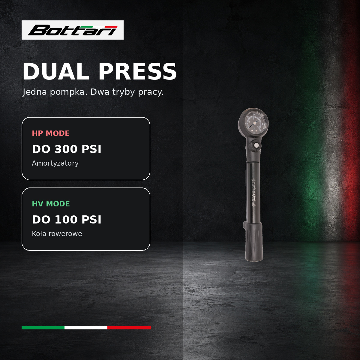 Pompka do amortyzatorów i kół Bottari Dual Press 300 PSI