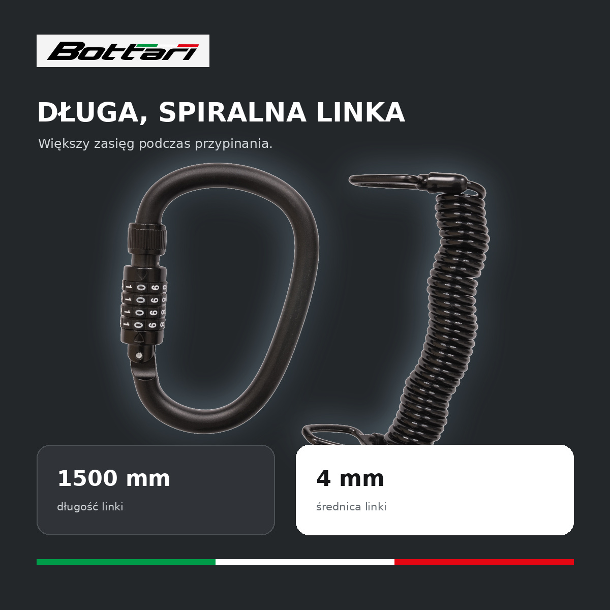 Spiralna linka Bottari LOOP o długości 1500 mm i średnicy 4 mm