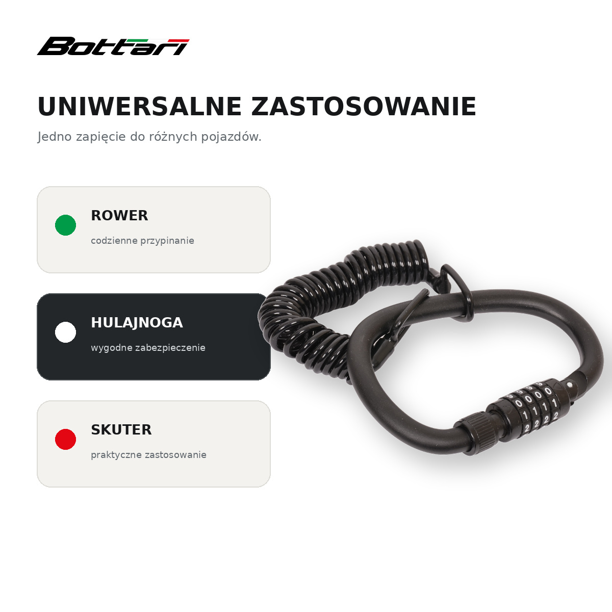 Zapięcie szyfrowe Bottari LOOP do roweru, hulajnogi i skutera