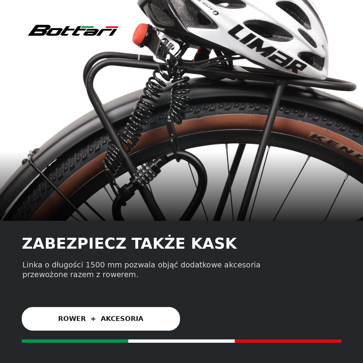 Zapięcie Bottari LOOP zabezpieczające rower i kask spiralną linką