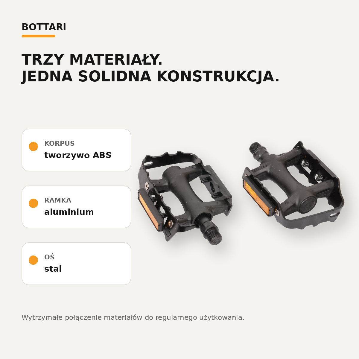 Pedały Bottari City Pro z korpusem ABS, aluminiową ramką i stalową osią