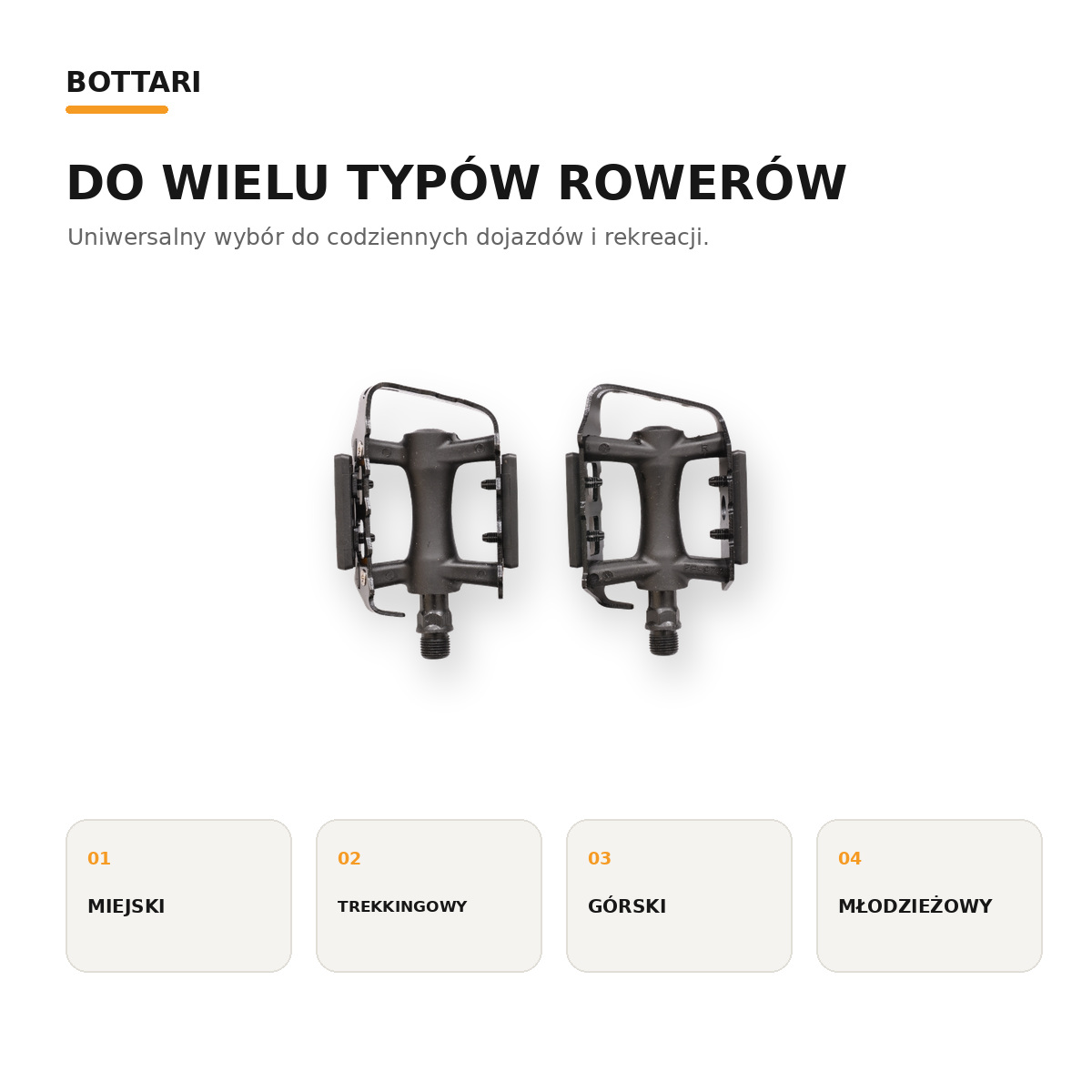 Pedały Bottari City Pro do roweru miejskiego, trekkingowego, górskiego i młodzieżowego